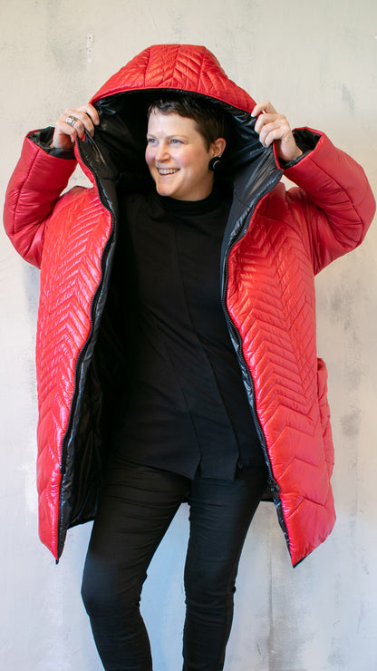 Red Hooded Puffer Coat