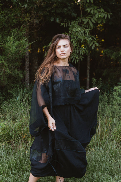 Hand-Painted Silk & Modal Bellows Skirt