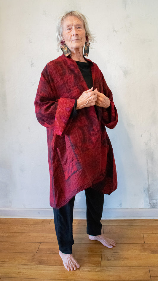 GC4003-0001A VINTAGE SILK GEORGETTE COTTON KANTHA A-LINE JACKET