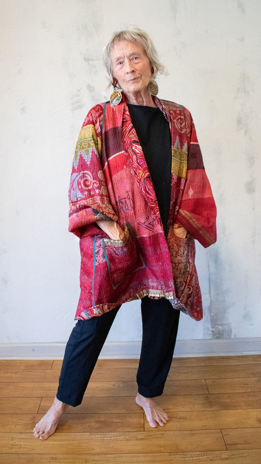 SV2003-0385A VINTAGE SILK KANTHA A-LINE JKT