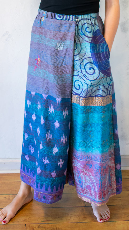 SV2649-0001S VINTAGE SILK KANTHA WRAP WIDE PANTS