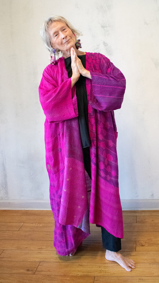 GS2318-CPIKA GEORGETTE VINTAGE SILK PATCH KNATHA KIMONO MAXI