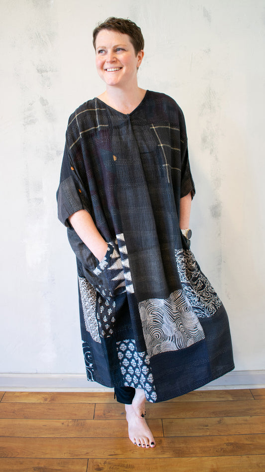 VINTAGE BOTTOM PRINT KANTHA DOLMAN MAXI