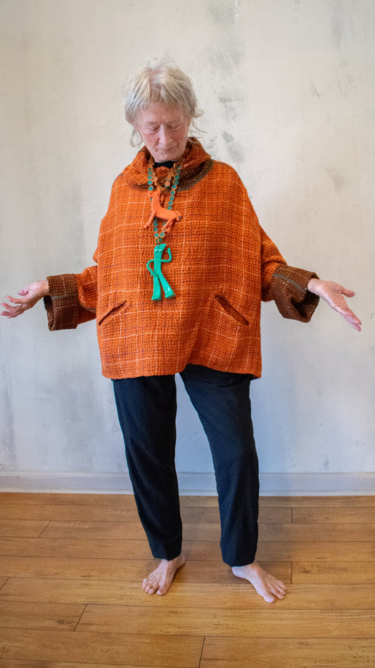 WOOL WAFFLE KANTHA NEW COWL PONCHO