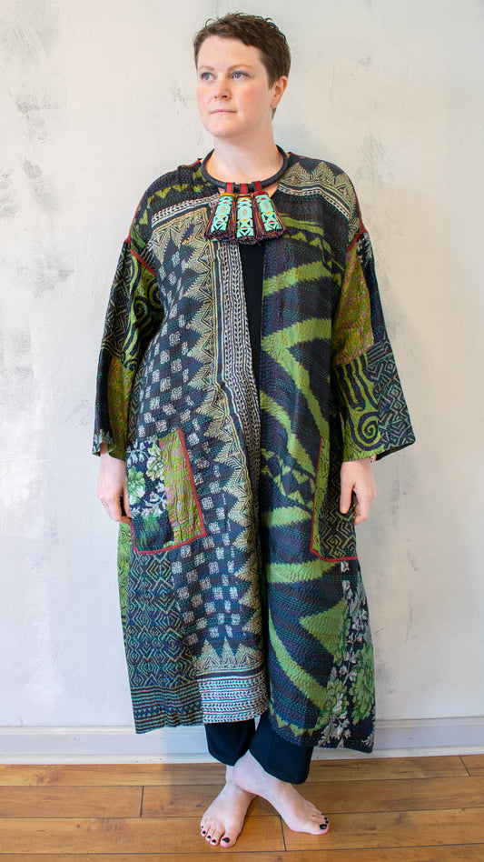 SV2328-0010A VINTAGE SILK KANTHA LONG DUSTER