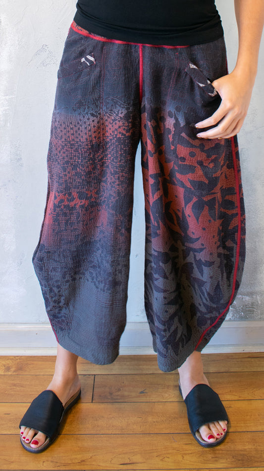 TP2605-CREDM MONOTONE TWLIGHT PRINT KANTHA HAREM PANTS