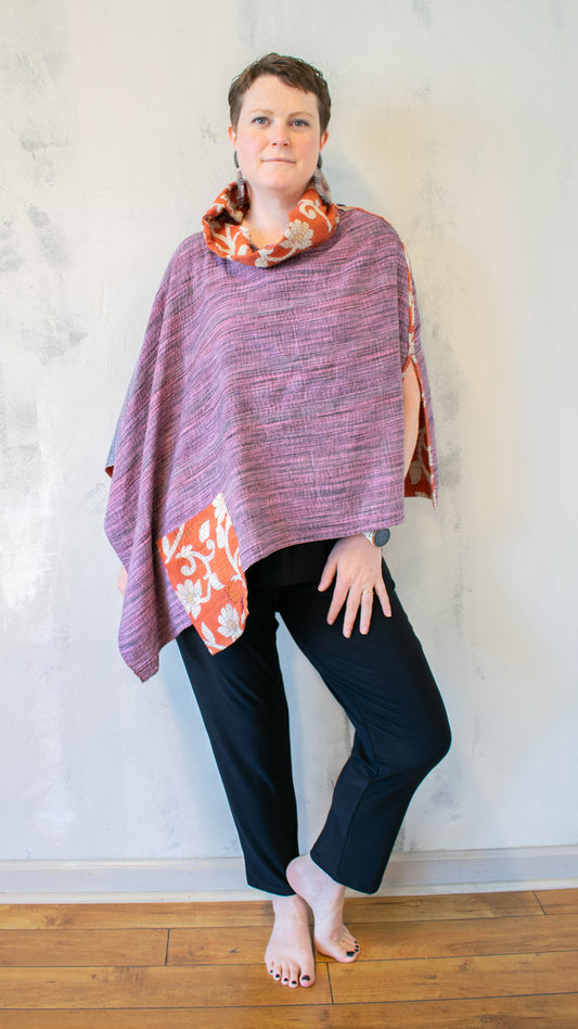 CV2842-CMLTA VINTAGE COTTON KANTHA COWL NECK LONG CAPE