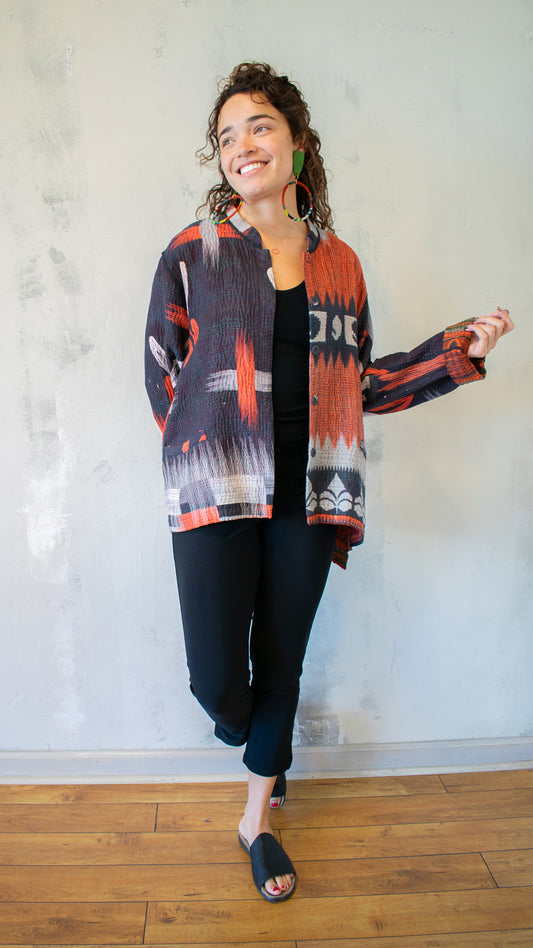 CV4088-003L VINTAGE COTTON KANTHA POCKET MEDIUM COAT