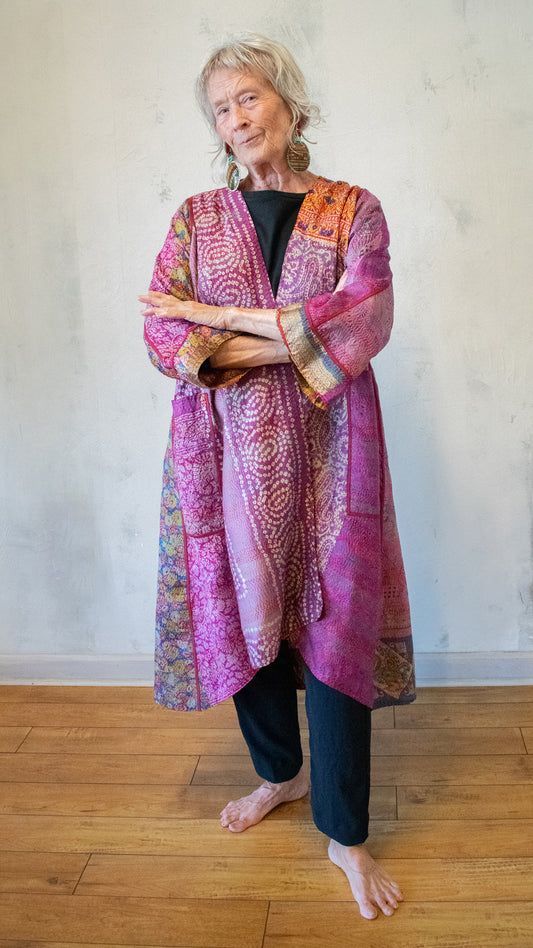 SV2330-0002A VINTAGE SILK KANTHA WRAP FLARE COAT
