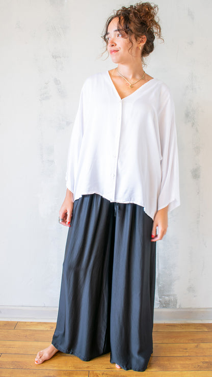 Sateen Button Front Top