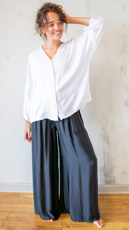 Sateen Button Front Top