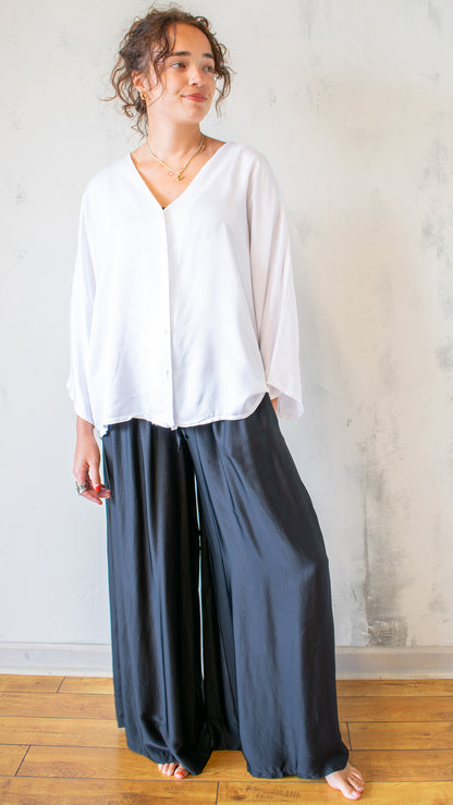 Sateen Button Front Top