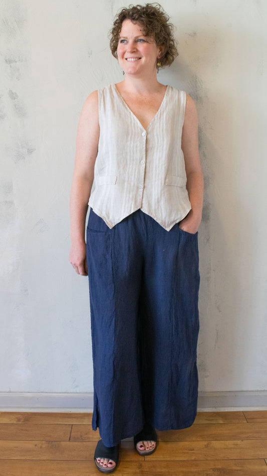 Neutral Stripe Linen Vest