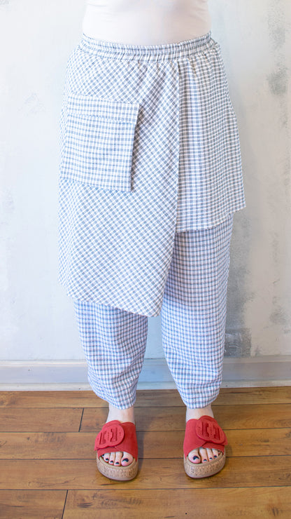 Black and White Micro Plaid Apron Pant