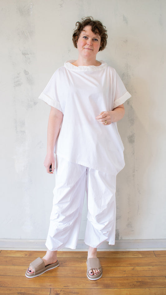 Textured Sleeve Tee in White