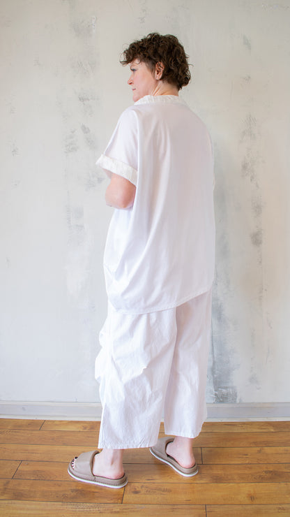 Textured Sleeve Tee in White