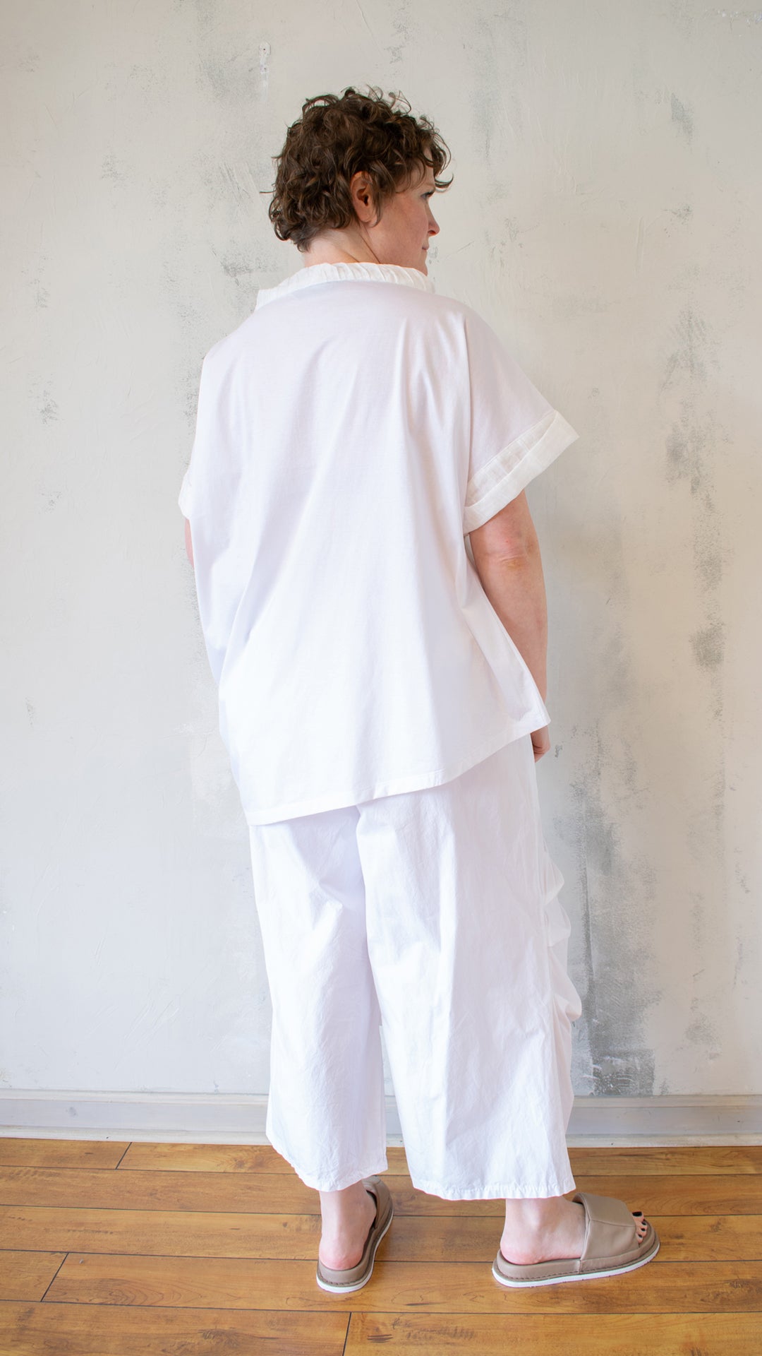 Textured Sleeve Tee in White