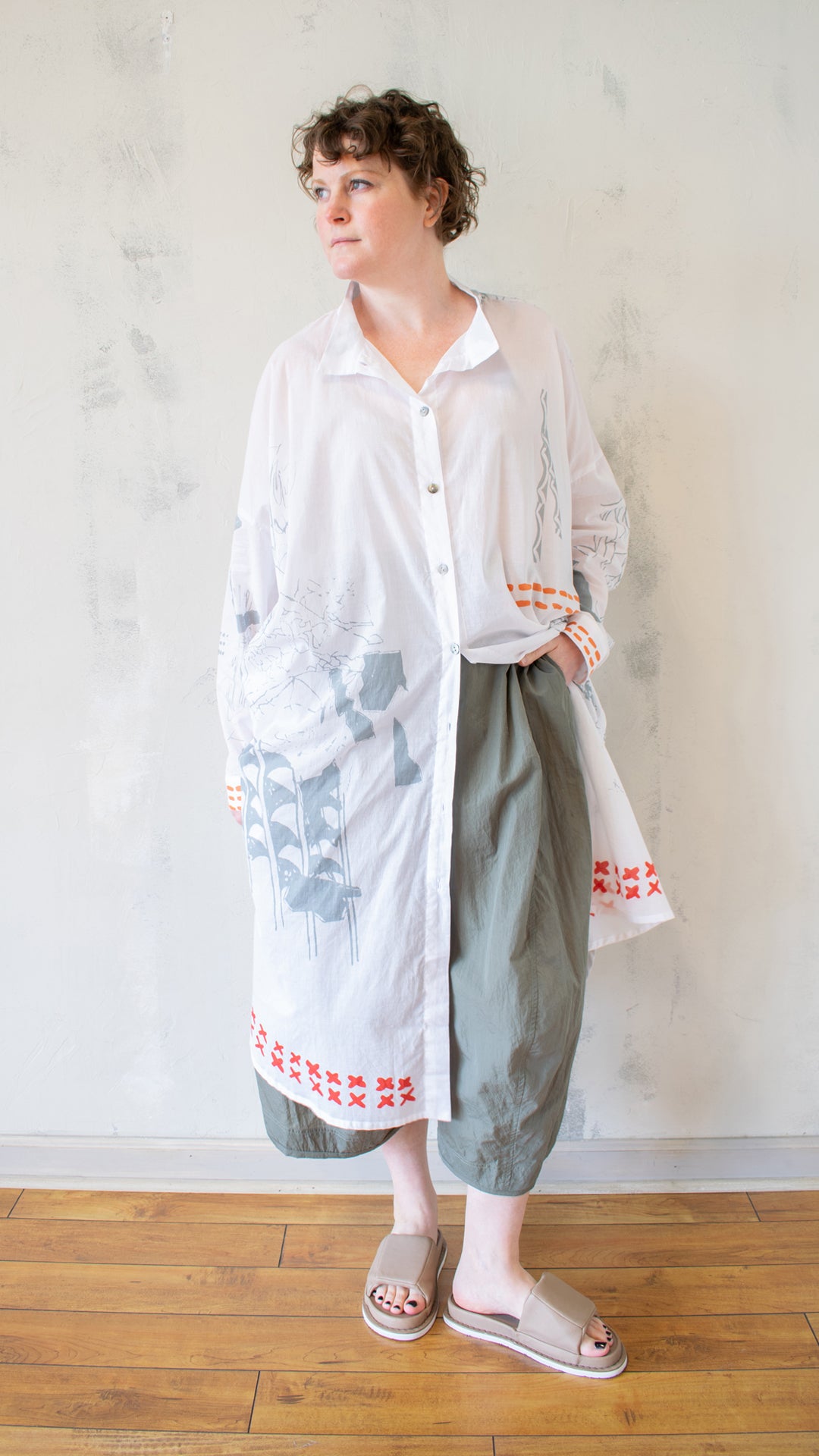 Printed Duster in White