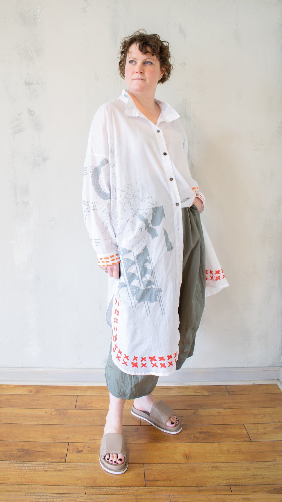 Printed Duster in White