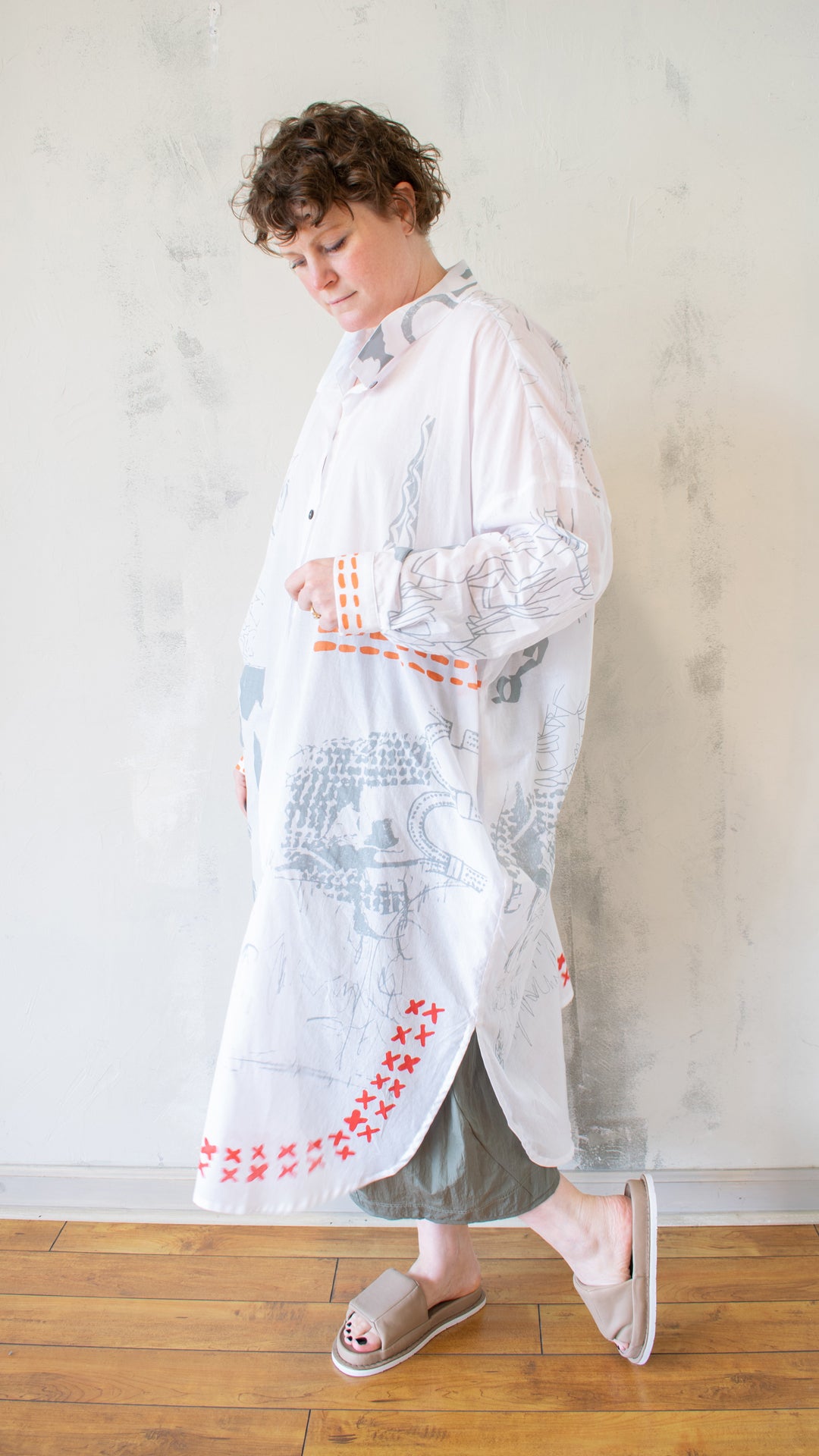 Printed Duster in White