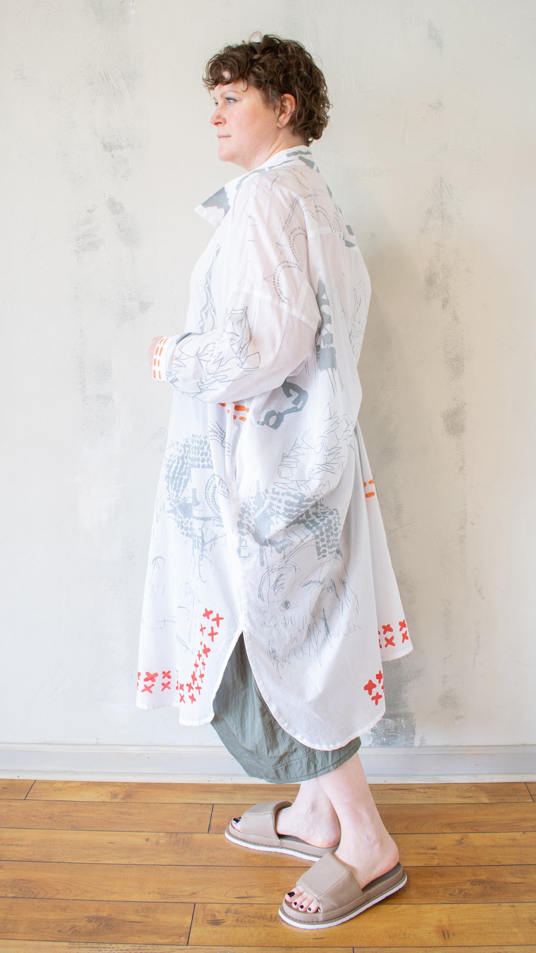 Printed Duster in White