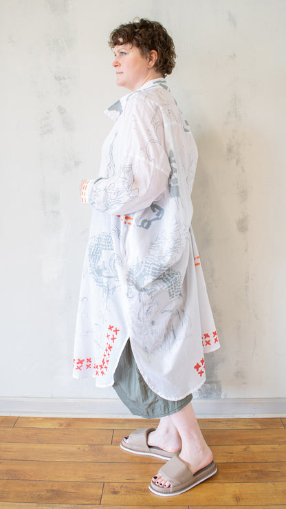 Printed Duster in White