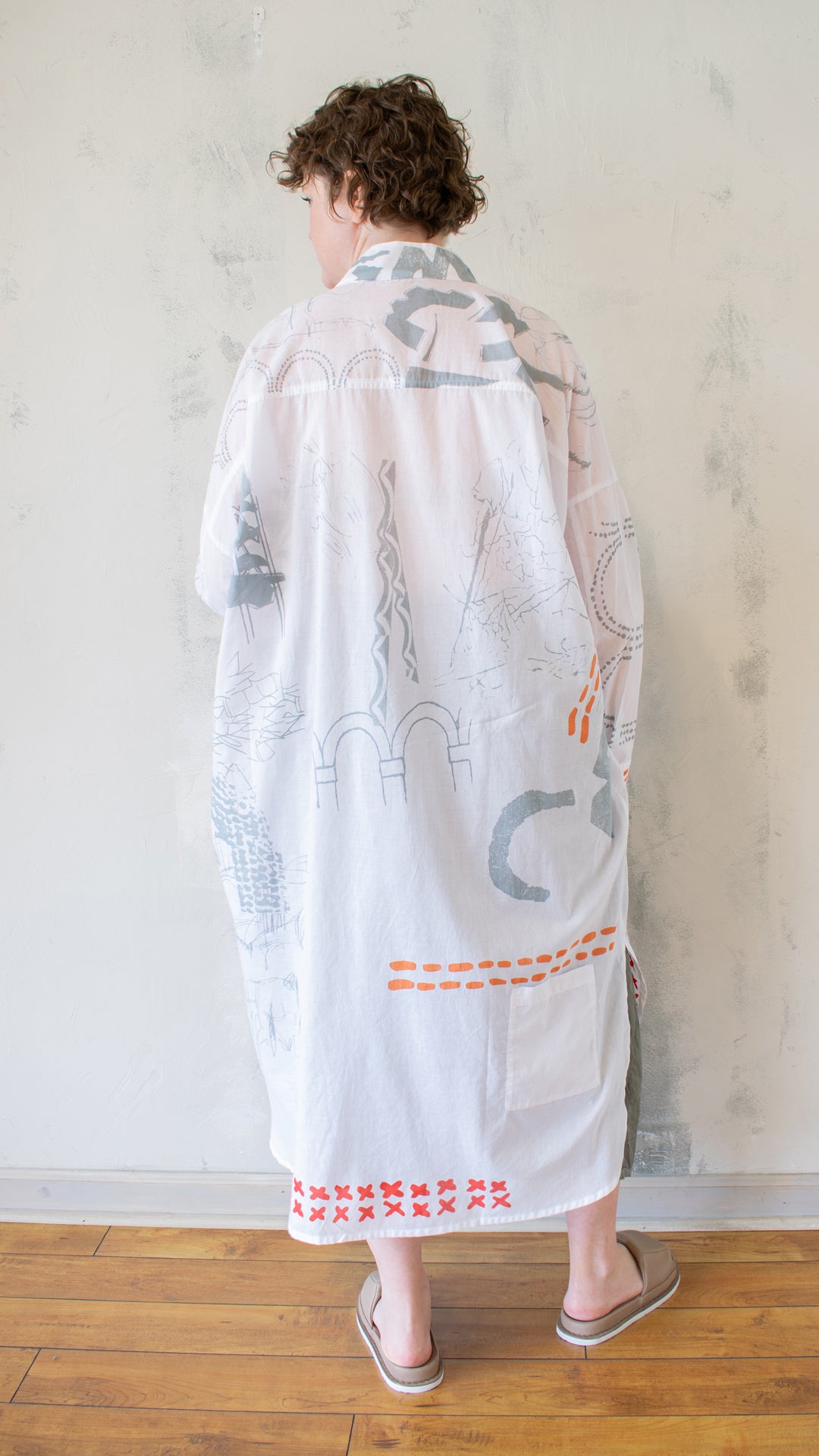 Printed Duster in White