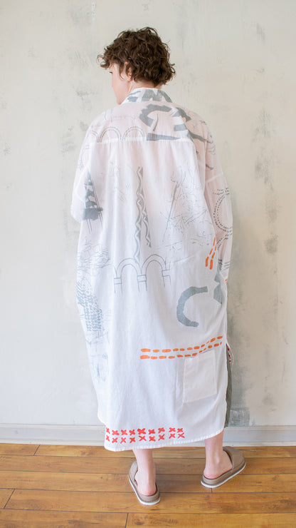Printed Duster in White