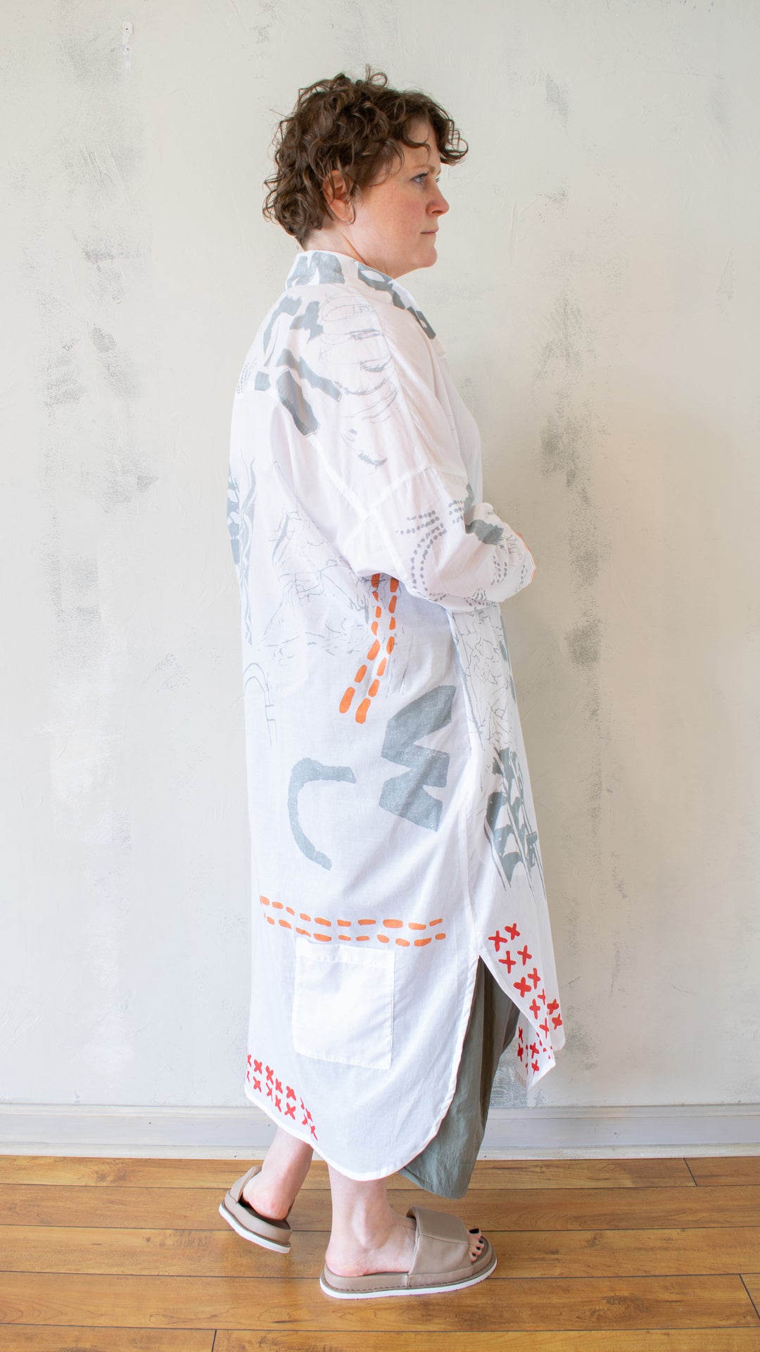 Printed Duster in White