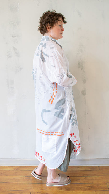 Printed Duster in White