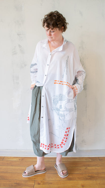 Printed Duster in White