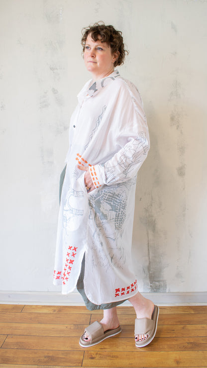 Printed Duster in White