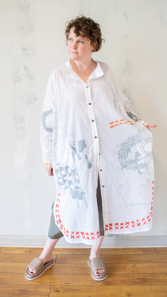 Printed Duster in White