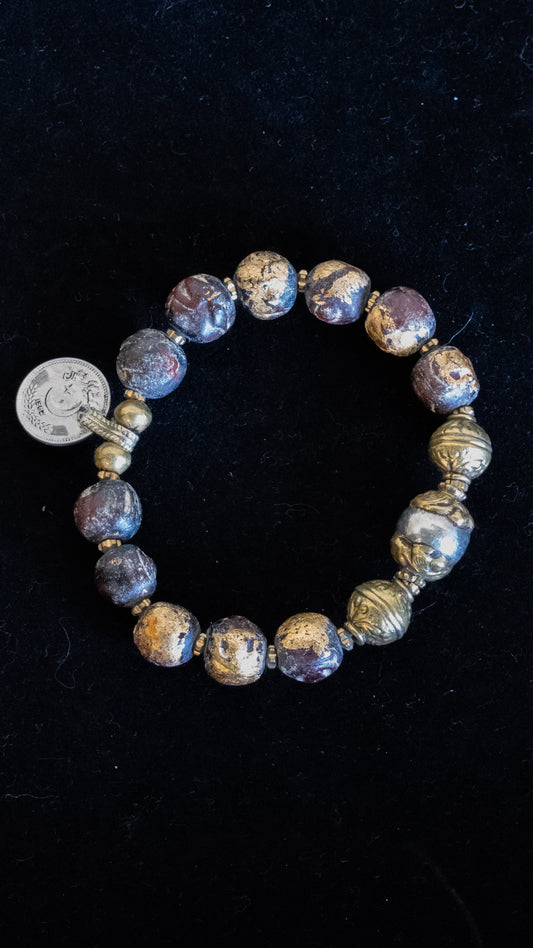Coin and Clay Bead Bracelet