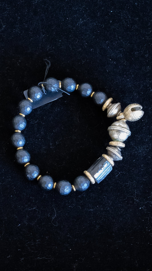 Lava and Silver Bead Bracelet