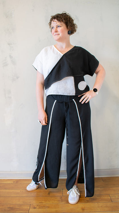 Circle Applique Linen Pullover