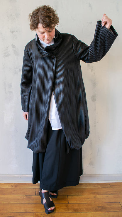 Puff Stripe Cape Coat