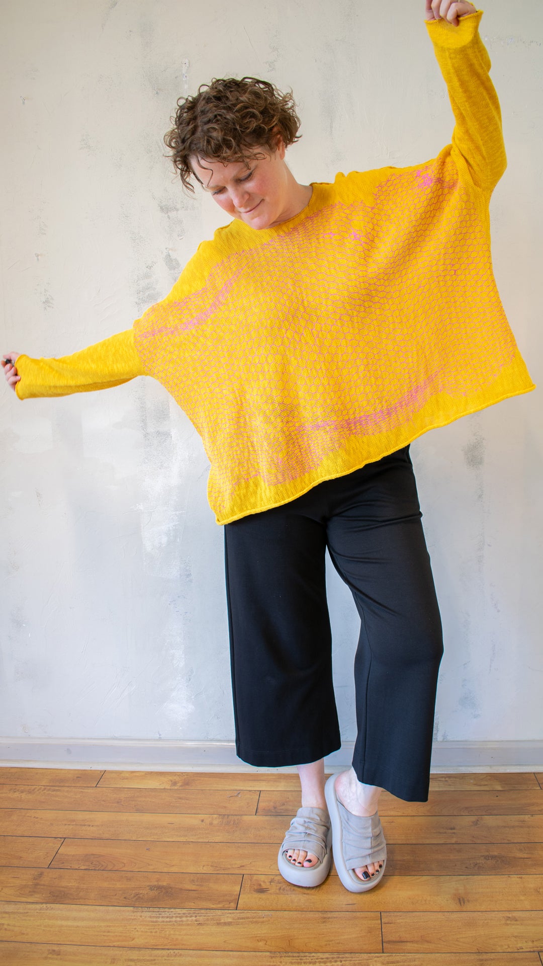Bota Sweater in Yellow with Pink Mesh