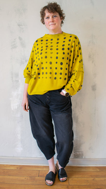 Mock Sweater in Mustard with Black Spots