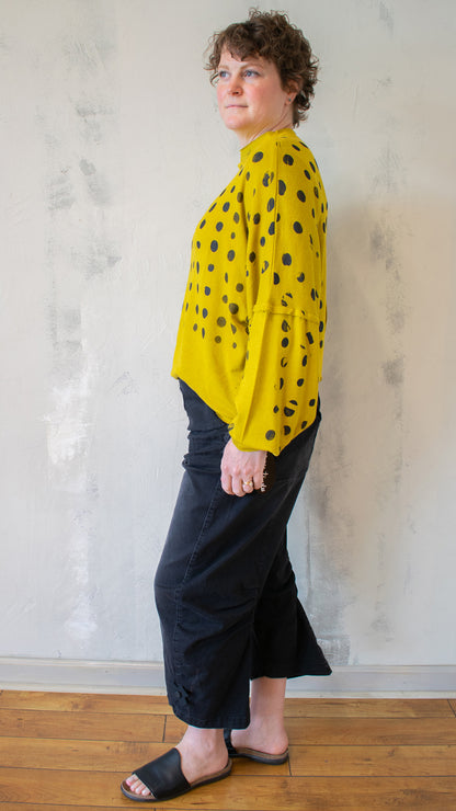 Mock Sweater in Mustard with Black Spots