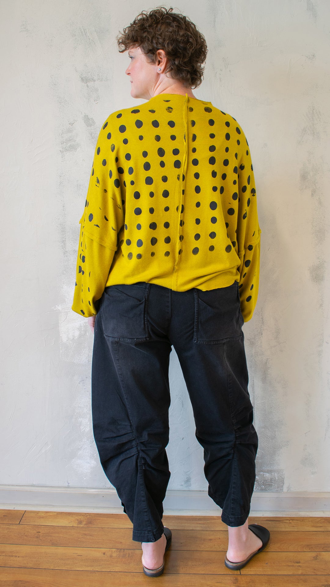 Mock Sweater in Mustard with Black Spots