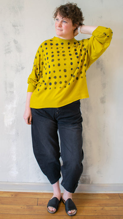 Mock Sweater in Mustard with Black Spots