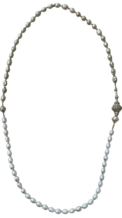 Freshwater Pearl and Silver Trade Bead Necklace