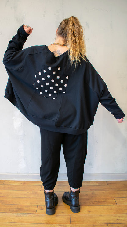 Wide Short Sweatshirt W Polka dots