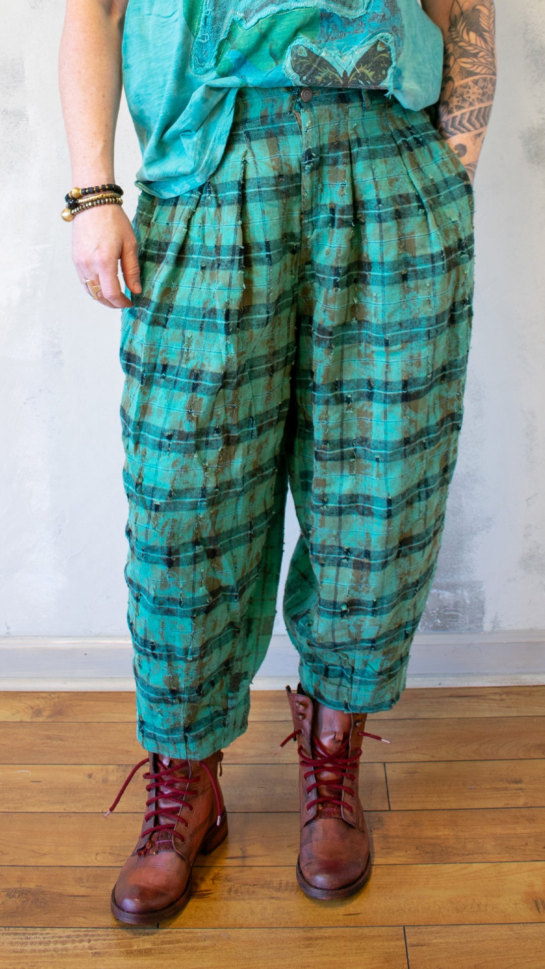 Soft Plaid Pant in Turquoise