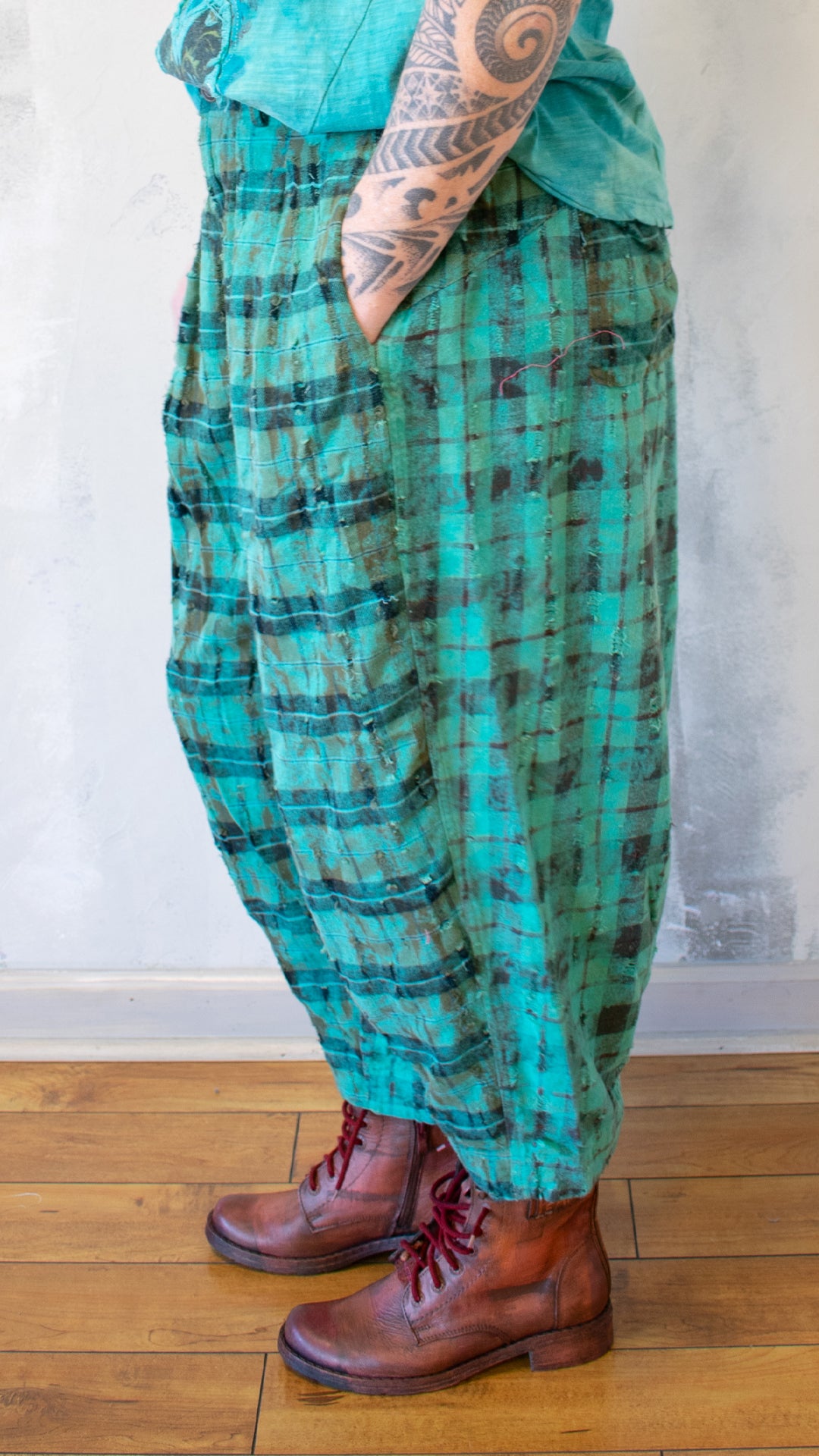 Soft Plaid Pant in Turquoise