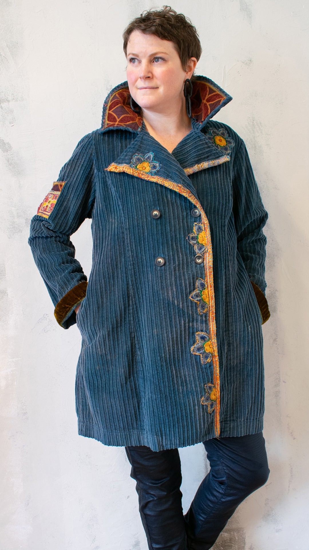 Beneath The Surface Cord Coat in Petrol