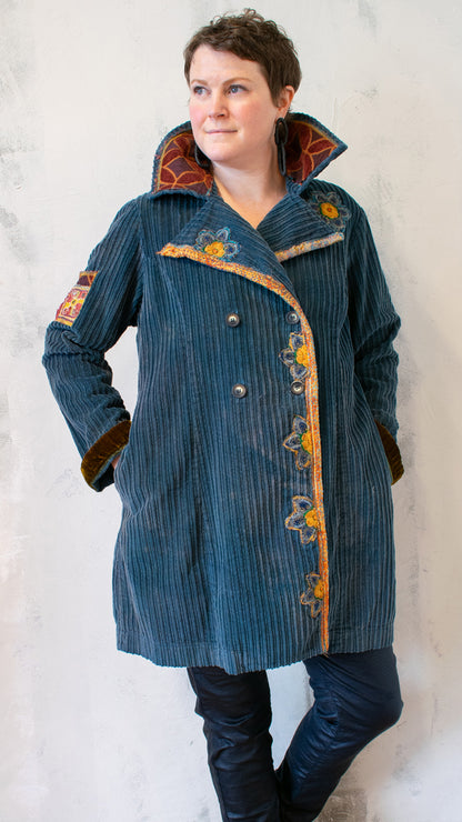 Beneath The Surface Cord Coat in Petrol