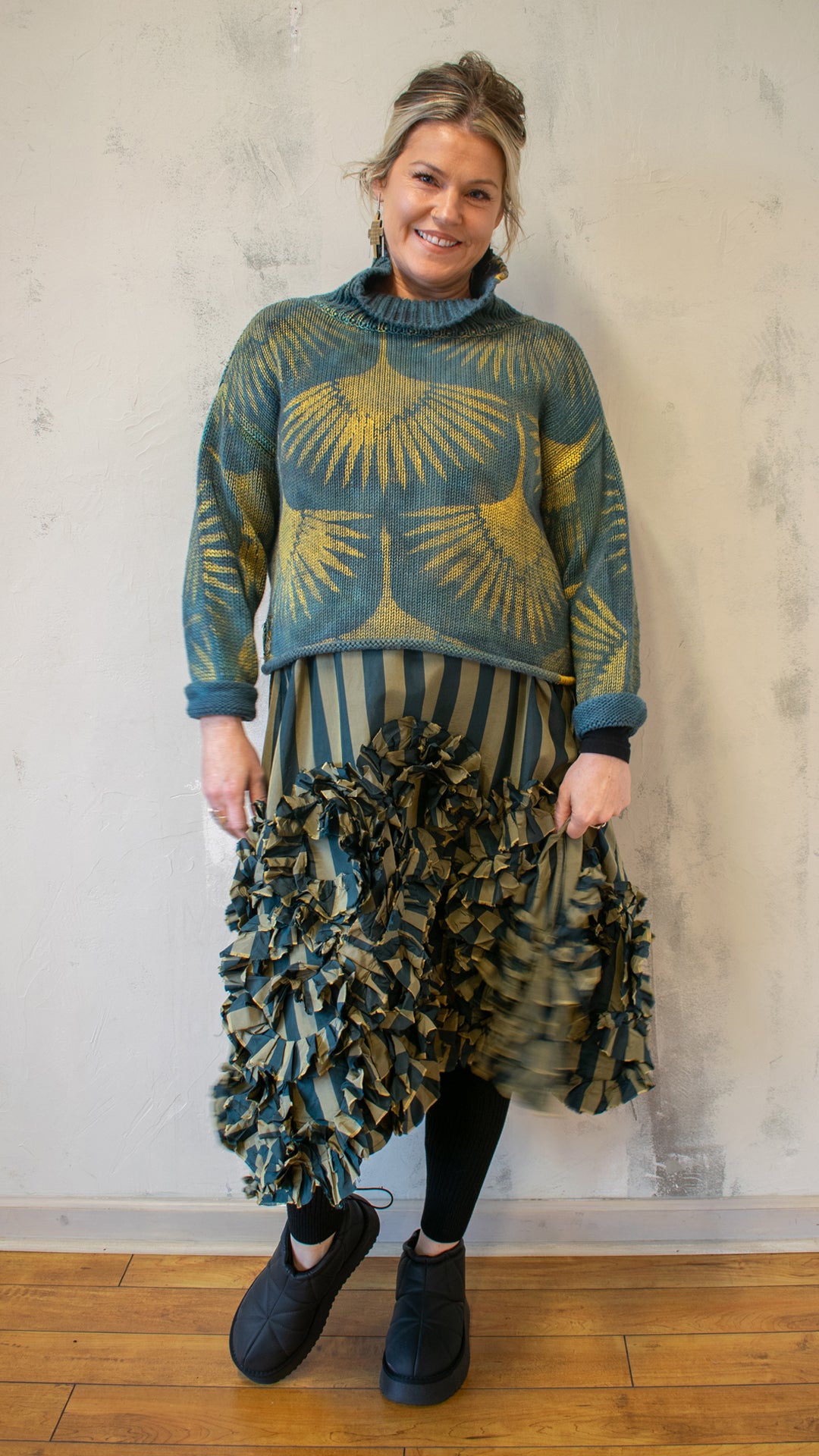 Gold Crane Cotton Sweater in Dusk