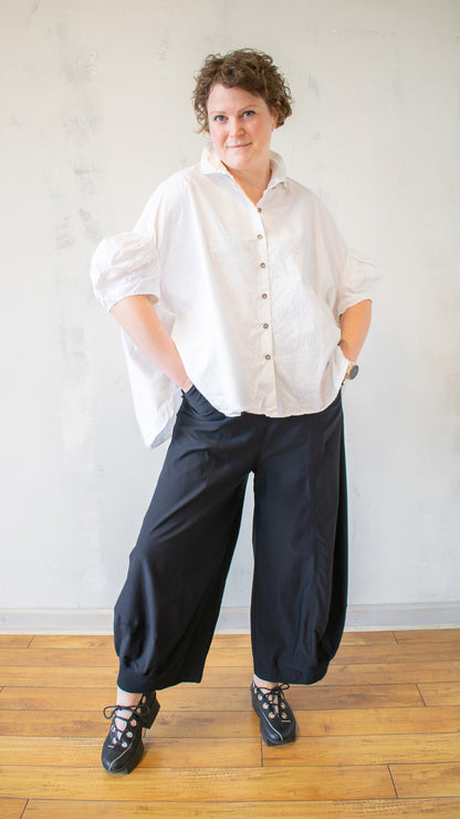 Gathered Sleeve Button Up in Seafoam